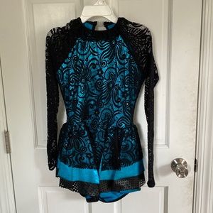 blue with black lace high neck long sleeve jazz costume